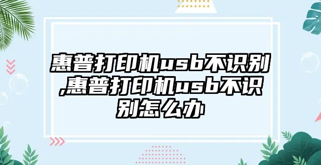 惠普打印機(jī)usb不識別,惠普打印機(jī)usb不識別怎么辦